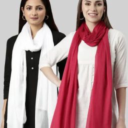 TWIN BIRDS White & Red Plain Dupatta - Pack Of 2-23