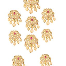 Saraf Rs Jewellery Set Of 9 Gold Toned Red Ad With Pearl Beads Chotis-image-2