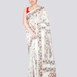 Pinkloom White Silk Embroidered Saree With Unstitched Blouse-image-23