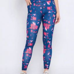 Clovia Navy Polyester Regular Fit Geometric Track Pants-image-47