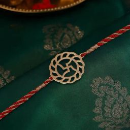Ornate Jewels 925 Silver 18K Gold Plated Swastik Thread Rakhi for Brother with Roli Chawal-image-25