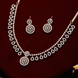 Saraf RS Jewellery Gold Toned AD Studded Floral Drop Minimal Jewellery Set-44