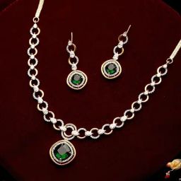 Saraf RS Jewellery Gold Toned Emerald Green AD Studded Statement Link Jewellery Set-24
