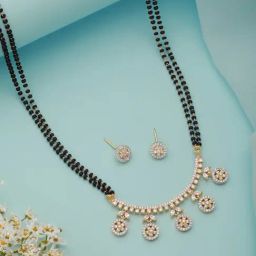 Saraf RS Jewellery Dual Toned Black Beads CZ Studded Designer Mangalsutra & Earrings Set-39