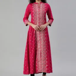 Ishin Women's Cotton Pink Embellished Anarkali Kurta-image-32