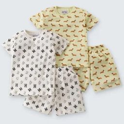 Nite Flite Kids Yellow & White Cotton Printed Top Set-image-82