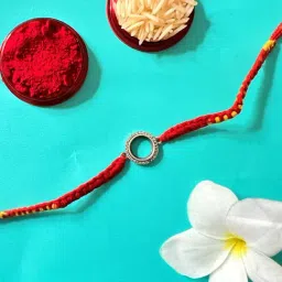 Arte jewels 925 Silver-toned red thread rakhi, has stone studded ring shaped charm-image-90