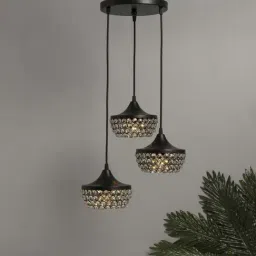 Homesake 3-Lights Round Cluster Black Metal Crystal Goblet Pendant Light - Set of 1-6