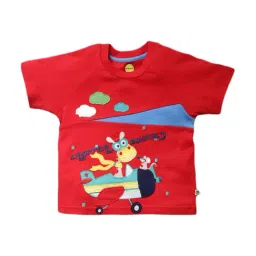 Pranava Kids Red Cotton Patch Work T-Shirt-image-20