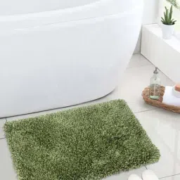Saral Home Green Cotton 3125 GSM Soft Shaggy Bath Mat - Set of 1-87