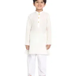 VASTRAMAY Kids Cream & White Kurta Set-image-68