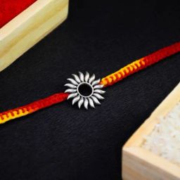 Arte jewels 925 sterling Silver-toned red and yellow mauli rakhi, has sunflower charm-image-73