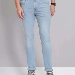AD by Arvind Sky Blue Slim Fit Heavily Washed Jeans-image-36