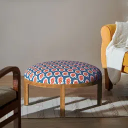 Chumbak Bohemian Ikat Blue & Pink Sheesham Wood Ottoman-image-96