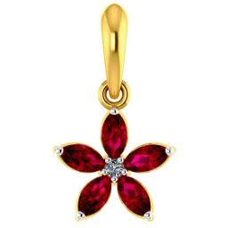 P.C. Chandra Jewellers 22k Yellow Gold Red Stone Studded Floral Themed Pendant-8