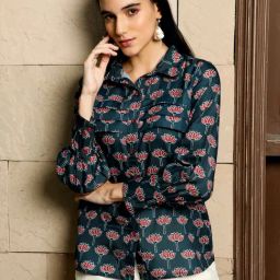 Jaipur Kurti Navy Floral Print Shirt-image-51