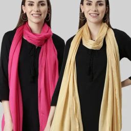 TWIN BIRDS Pink & Golden Plain Dupatta - Pack Of 2-picture-42