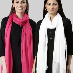 TWIN BIRDS Pink & White Plain Dupatta - Pack Of 2-picture-36