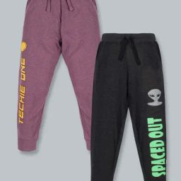 Kiddopanti Kids Black & Wine Cotton Printed Trackpants (Pack of 2)-image-68