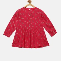 Kiddopanti Kids Red Printed Full Sleeves Kurti-image-82