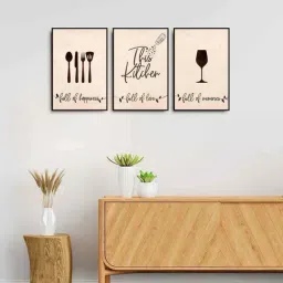 999Store Cream Canvas Wall Painting Panel With Fibre Frame - Set of 3-43