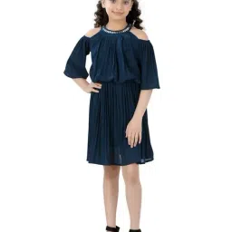 poplins Kids Blue Cotton Regular Fit Dress-image-70