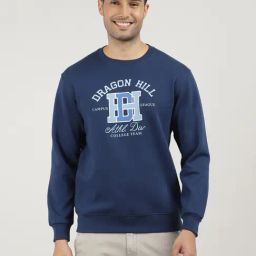Dragon Hill Indigo Cotton Slim Fit Logo Printed Sweatshirt-image-47