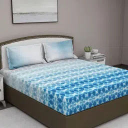 GM 'Serene' Blue Cotton 210 TC Double Bedsheet with 2 Pillow Covers-picture-12