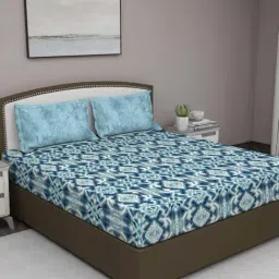 GM 'Serene' Blue Cotton 210 TC Double Bedsheet with 2 Pillow Covers-image-1