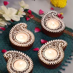 Peepul Tree Set Of 4 White Wooden Diyas-image-10