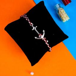 Arte jewels 925 Silver-toned red and white thread rakhi, has sailor anchor charm-image-62
