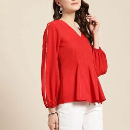 Qurvii Red Regular Fit Top image 3