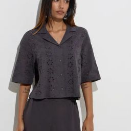 Utsa by Westside Charcoal Floral Schiffli Detailed Cotton Ethnic Shirt-image-63
