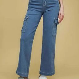 Life With Pockets Women's Blue Wide leg High rise Clean look Regular Stretchable Denim Jeans-image-39