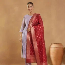 Fabindia Red Cotton Silk Blend Dupatta-picture-27