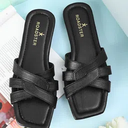 The Roadster Lifestyle Co Women Solid Party Square Shape Open Toe Flats-image-78