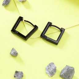 DressBerry Men Stainless Steel Rhodium-Plated Square Hoop Earrings-26