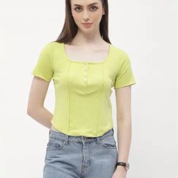 MADAME Neon Green Regular Fit Crop Top-image-43