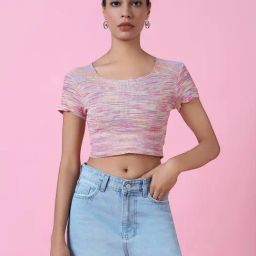 SHOWOFF Pink Textured Crop Top-picture-35