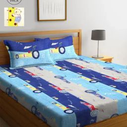 Klotthe Printed Blue 210 TC Cotton Blend King 2 Bed Sheets with 4 Pillow Covers-image-72