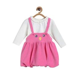 MINIKLUB Kids Pink & White Cotton Printed Full Sleeves Dress Set-image-61