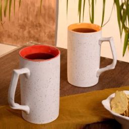 Unravel India White & Red Ceramic Beer Mug - Set of 2-36