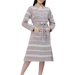 Klotthe Stripes Purple 210 GSM Cotton Bath Robe with Belt-image-99