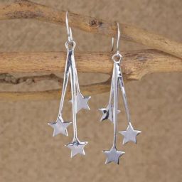 Clara 925 Sterling Silver Platinum Plated Marley Star Long Earrings for Women-image-74