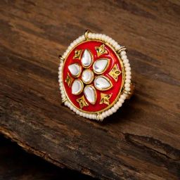 Zaveri Pearls Red Meenakari Kundan Traditional Adjustable Finger Ring-ZPFK9085-18