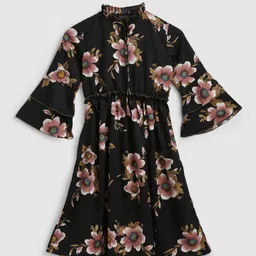 YK Girls Floral Printed Bell Sleeve A-Line Midi Dress-image-64
