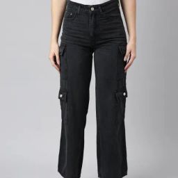 showoffff SHOWOFF Black Straight Fit Mid Rise Cargo Jeans-picture-8