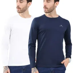 Monte Carlo White & Navy Blue Solid Regular Fit T-Shirt - Pack Of 2-picture-49