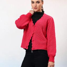 Kotty Pink Cotton-Poly Blend Regular fit Sweater-34