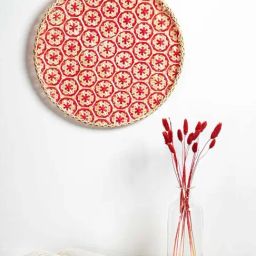 Whispering Homes Bamboo Boho Tray & Wall Basket - Beige & Red-14